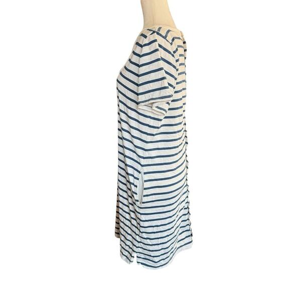 Faherty Merritt Dress Amagansett Stripe Scoop Neck Button Back Pocket L Organic - Picture 3 of 12